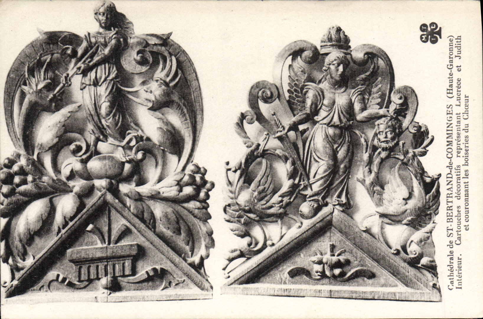 Cathédrale de Saint-Bertrand-de-Comminges — Cartouches décoratifs représentant Lucrèce et Judith — Intérieur