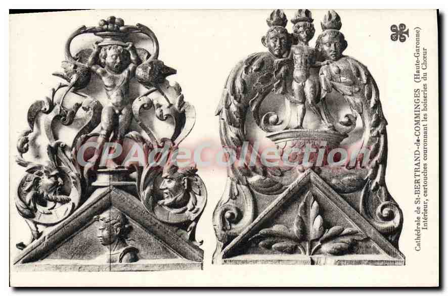 Cathédrale de St-Bertrand-de-Comminges — Intérieur, cartouches couronnant les boiseries du chœur — éditeur inconnu, n° de série 31