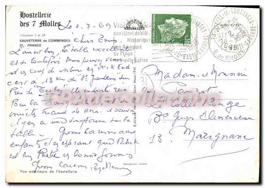 Hostellerie des 7 Molles — Sauveterre de Comminges — Éditions Historique — Verso