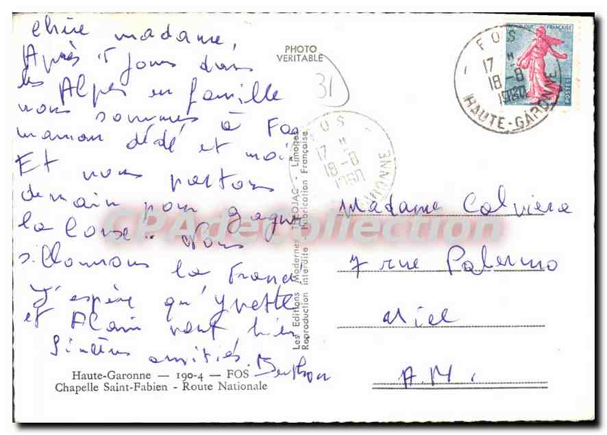 Chapelle Saint-Fabien — Fos — Haute-Garonne — Éditeur Chéque, n°4 — Verso