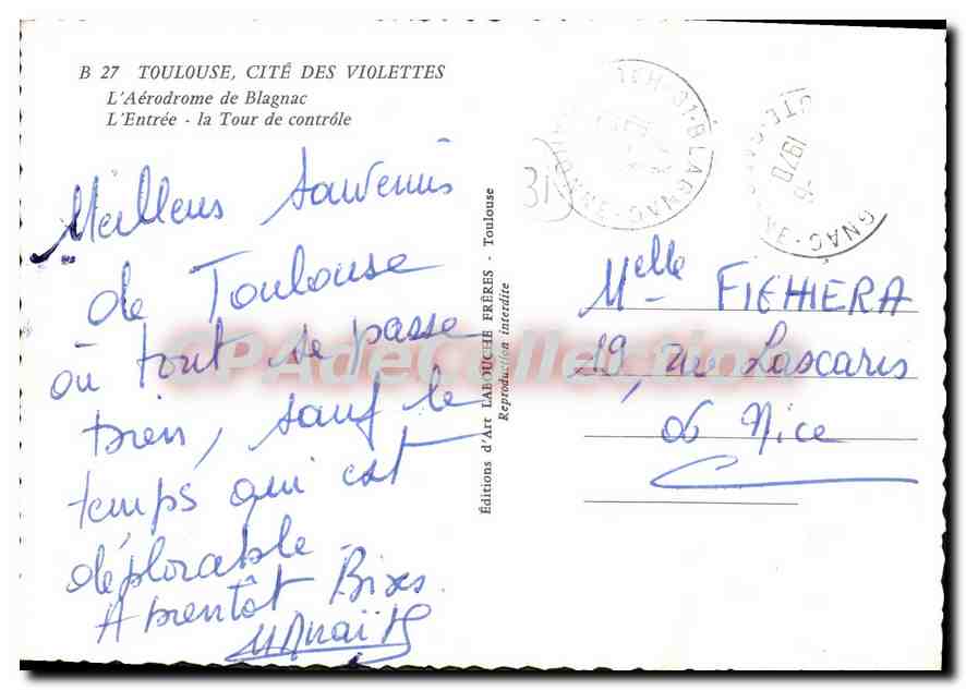 Toulouse, Cité des Violettes — L'Aérodrome de Blagnac, L'Entrée - la Tour de contrôle — Éditions d'Art L'ABOUCHE FRÈRES — Reverso