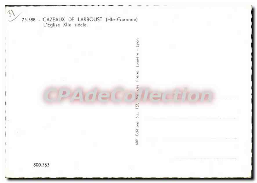 Cazeaux-de-Larboust — Église du XIe siècle — Éditions S.L. Lyon — Verso