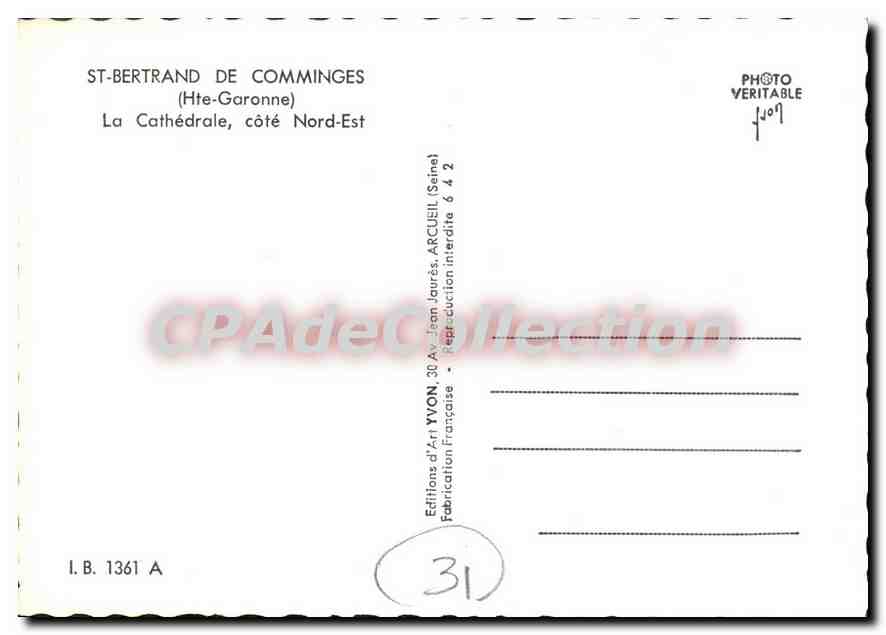 CPSM St Bertrand De Comminges La Cathedrale Cote Nord Est — Verso