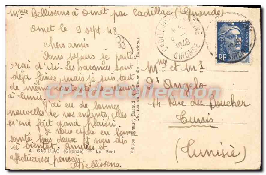 Le Pont à Cadillac (Gironde) — éditeur Dary, n°4 — Verso