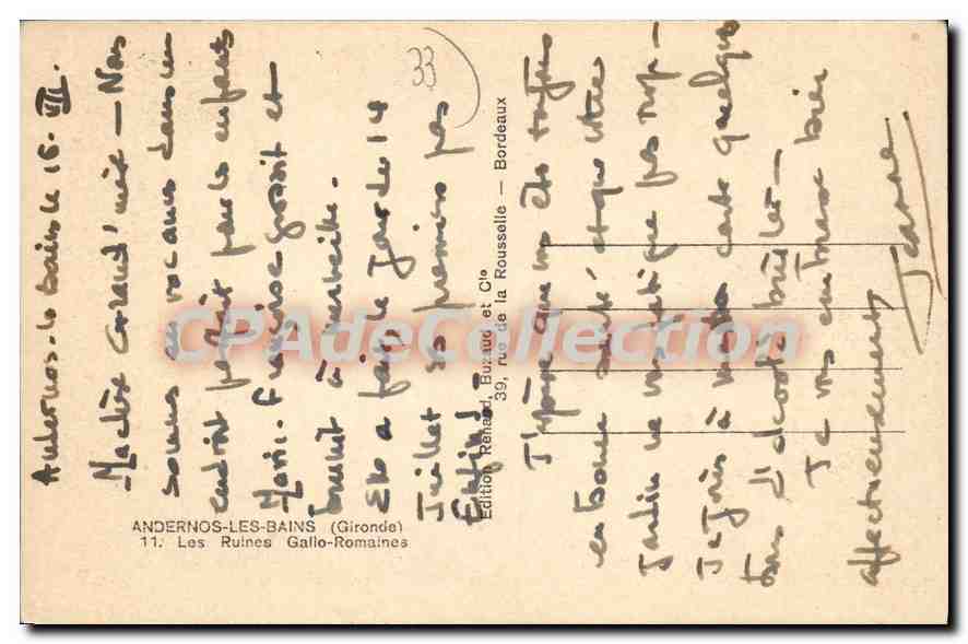 Andernos-les-Bains — Les Ruines Gallo-Romaines — Édition Renard Buraud et Cie — Rückseite