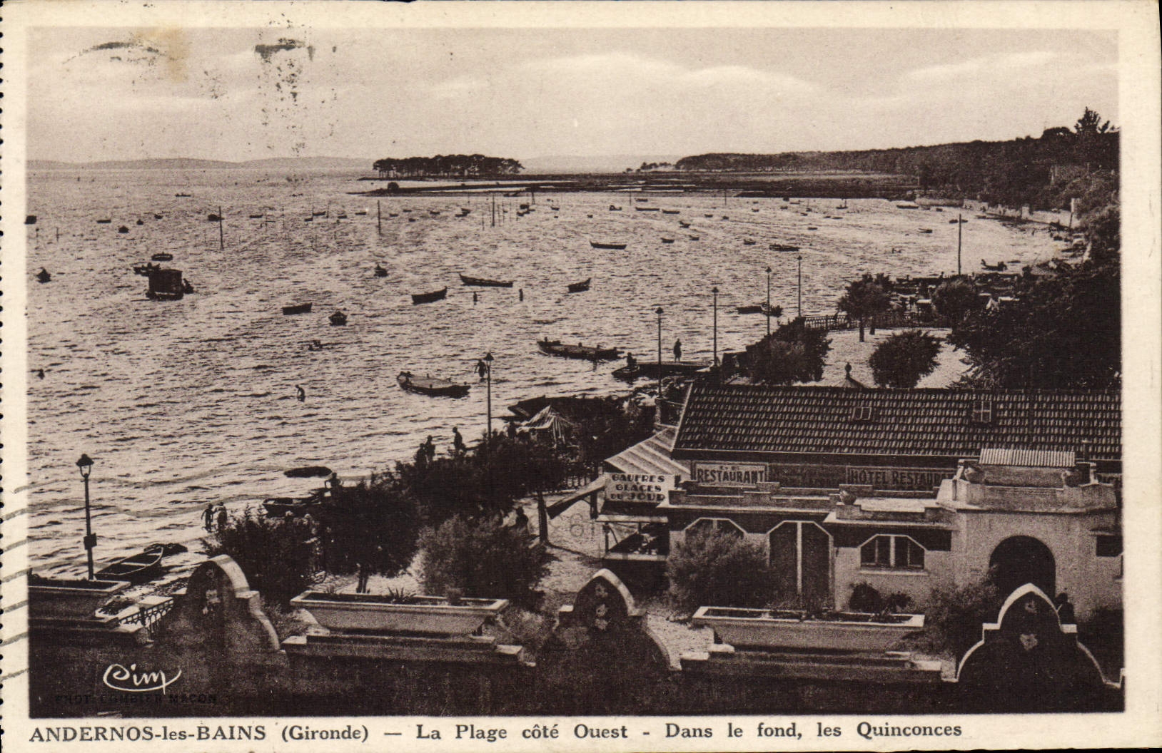 ANDERNOS-les-BAINS (Gironde) — La Plage côté Ouest — Dans le fond, les Quinconces — Éditeur Cim