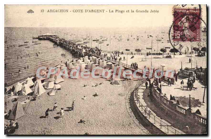 CPA Arcachon Cote D'Argent La Plage Et La Grande Jetee