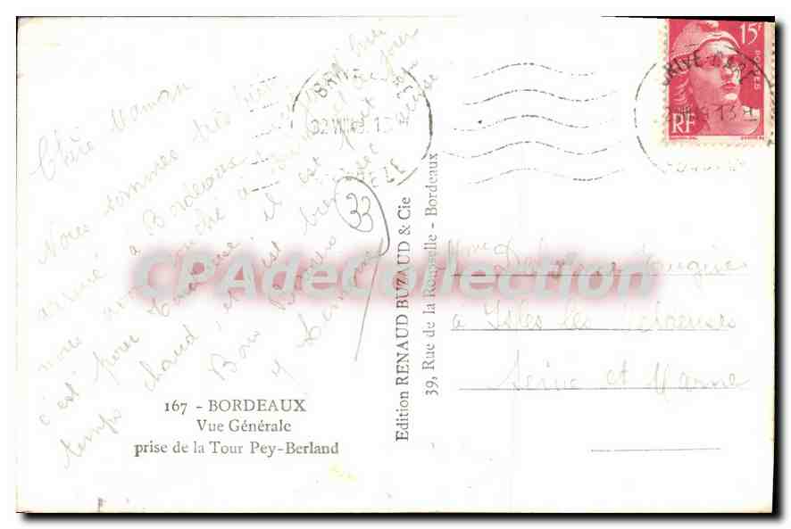CPA Bordeaux Vue Generale Prise De La Tour Pey Berland — Verso