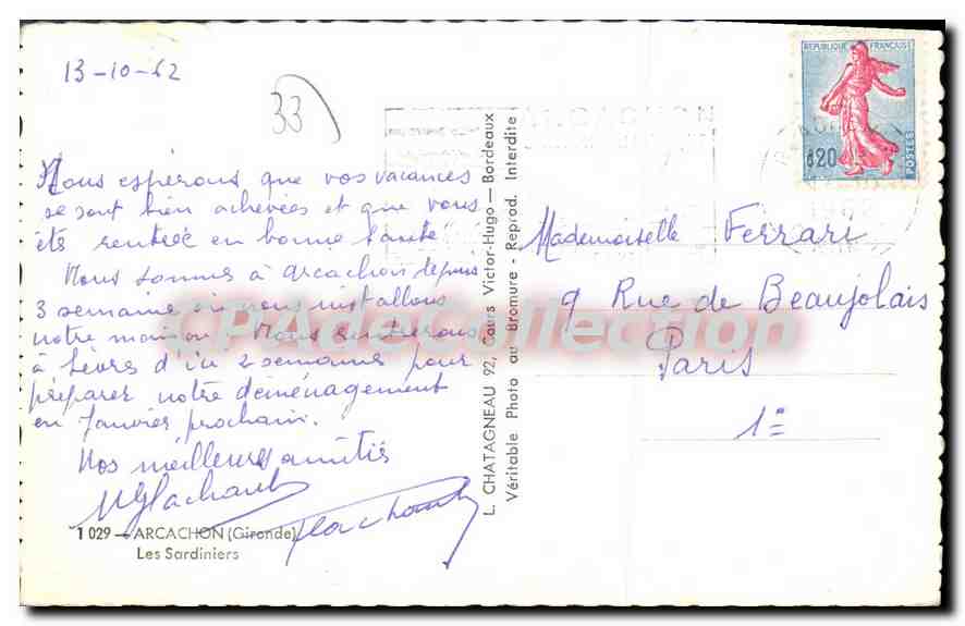 Bateau de pêche à Arcachon — Éditeur L. Chatagneau, n°1029 — Verso