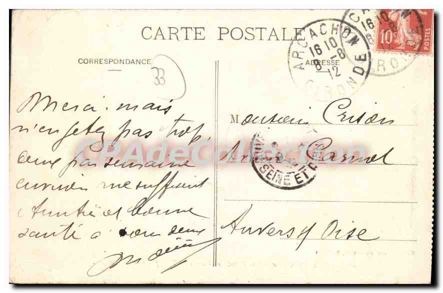 Arcachon (Gironde) — Postamt und Telegraphenbau — Marcel Delbouy, Phototypie, Bordeaux, n°80 — Rückseite