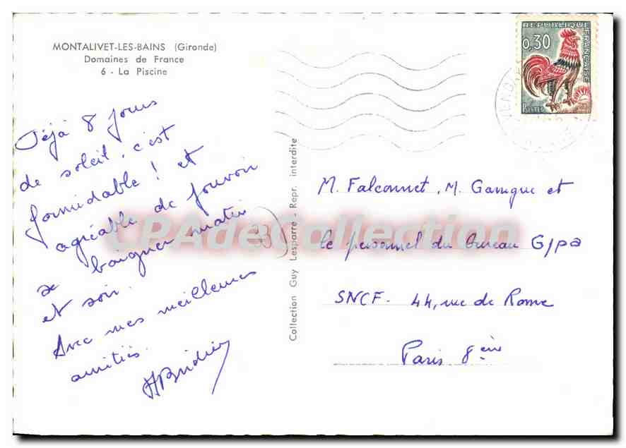 Montalivet-les-Bains — Domaines de France, La Piscine — Vintage Postcard/Antike Ansichtskarte — Rückseite