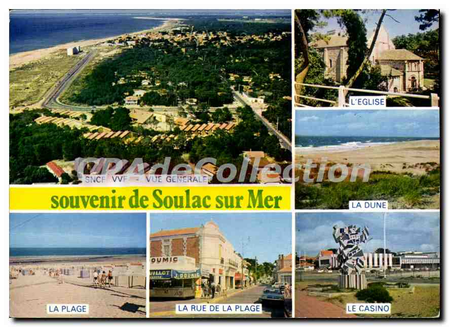 Soulac-sur-Mer — allgemeiner Blick, Strand, Kirche, Düne, Strandstraße, Kasino — SNCF VVF