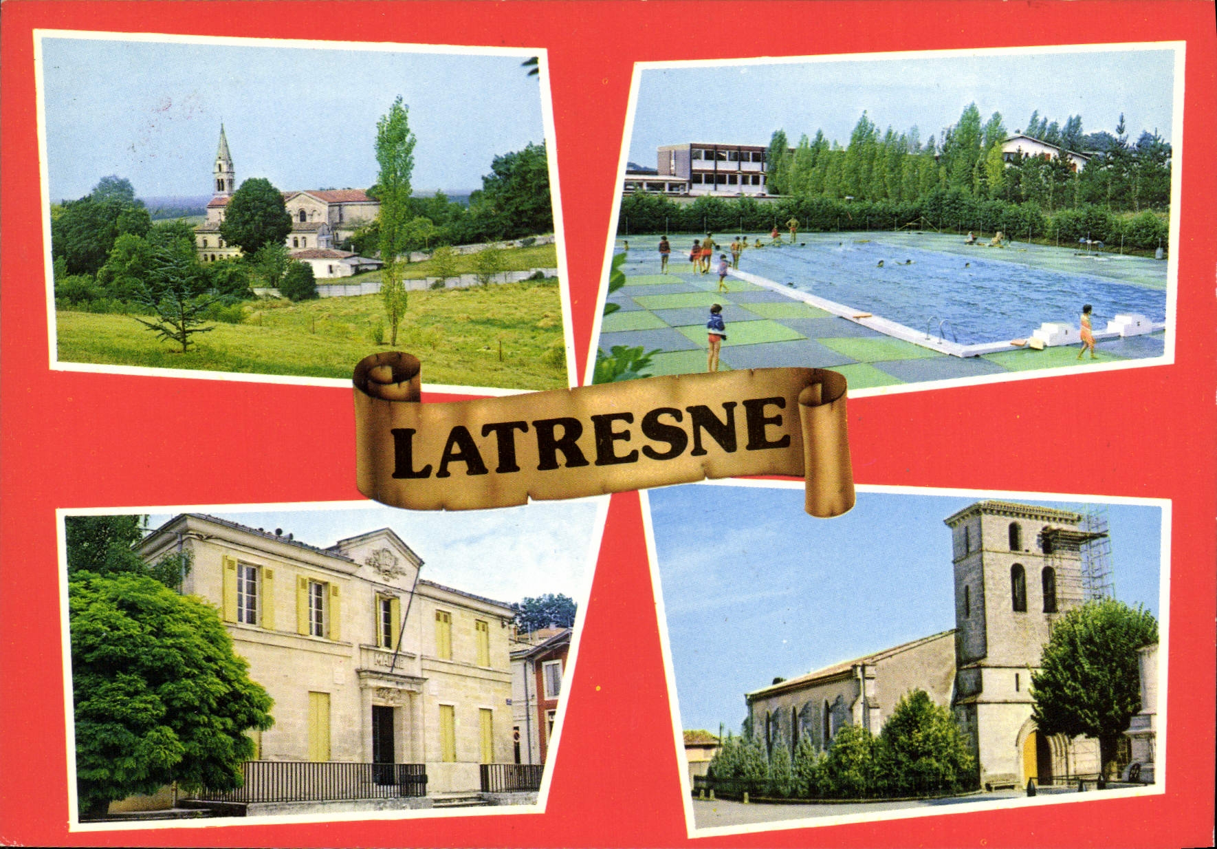 Latresne — Ansicht der Stadt mit Kirche, Schwimmbad, Rathaus und Kirche im Bau — Verlag nicht sichtbar