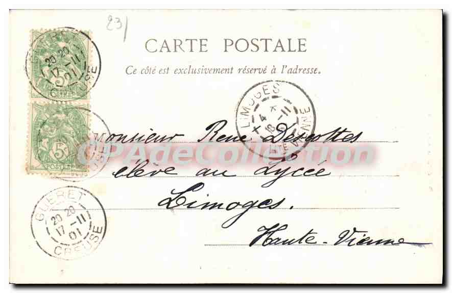 CPA Gueret Les Rochers D'Anzème — Rückseite