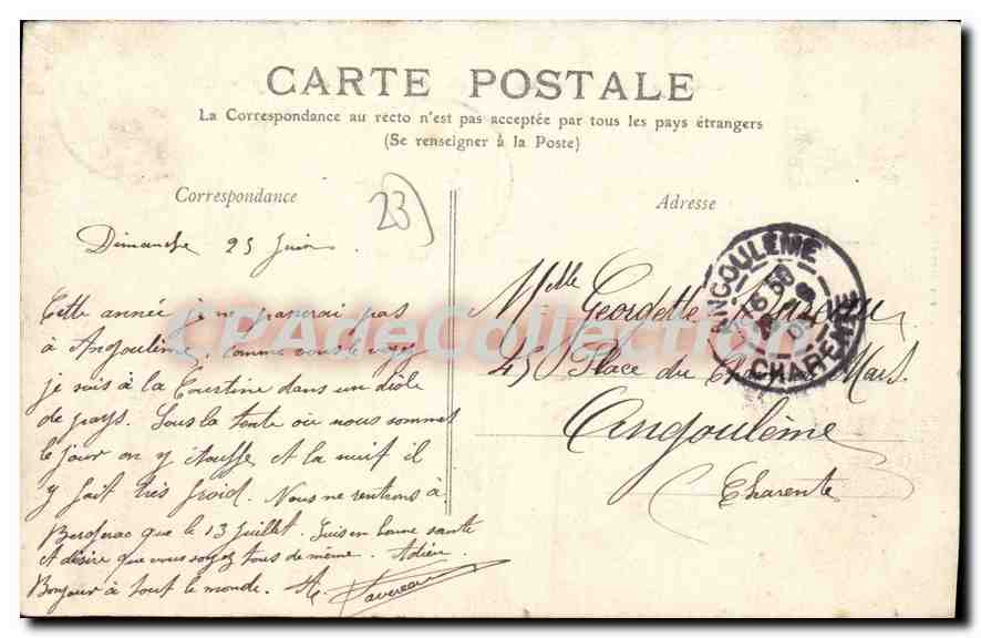 Camp Militaire de La Courtine (Creuse) — Avenue principale — Éditeur : P. G. L. (imprimeur) — N° 3 — Reverso