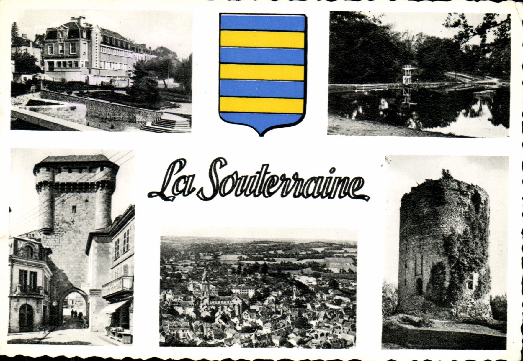 La Souterraine — vue panoramique et monuments — Éditions Jourdan Limoges - Recto