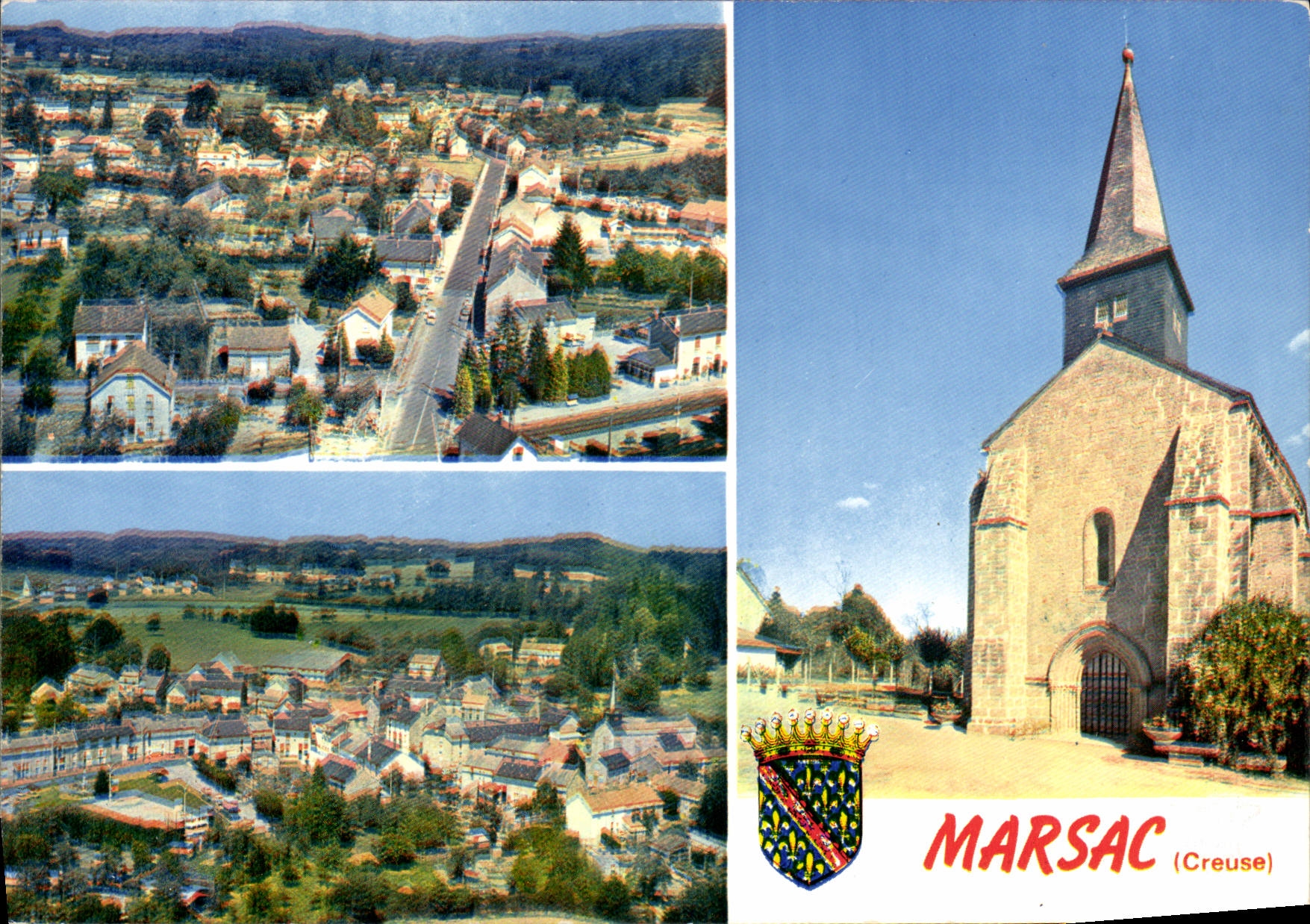 Marsac (Creuse) — vue aérienne et église — Imprimerie Française