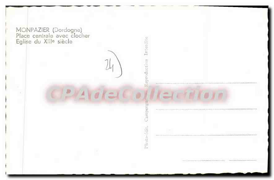 CPA Monpazier Place Centrale Avec Clocher Eglise — Verso