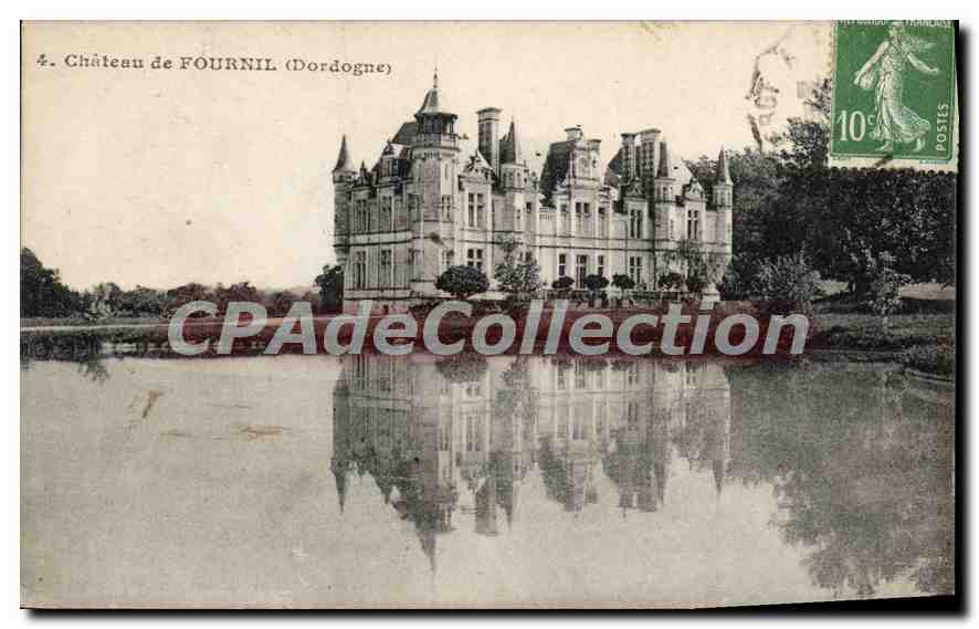 Schloss de Fournil (Dordogne) — Ansicht mit Spiegelung in einem See — unbekannter Verlag, Nr. 4