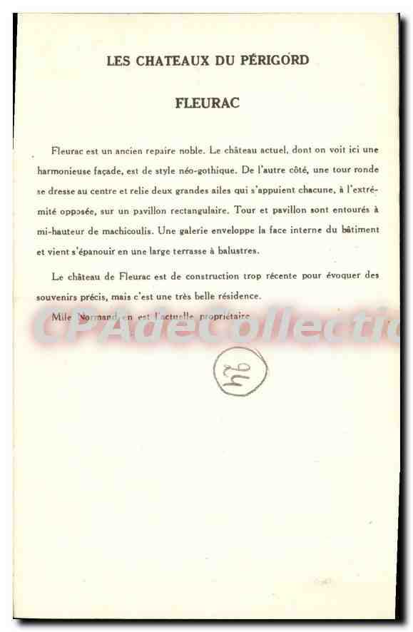 CPA Les Chateaux Du Perigord Fleurac — Rückseite