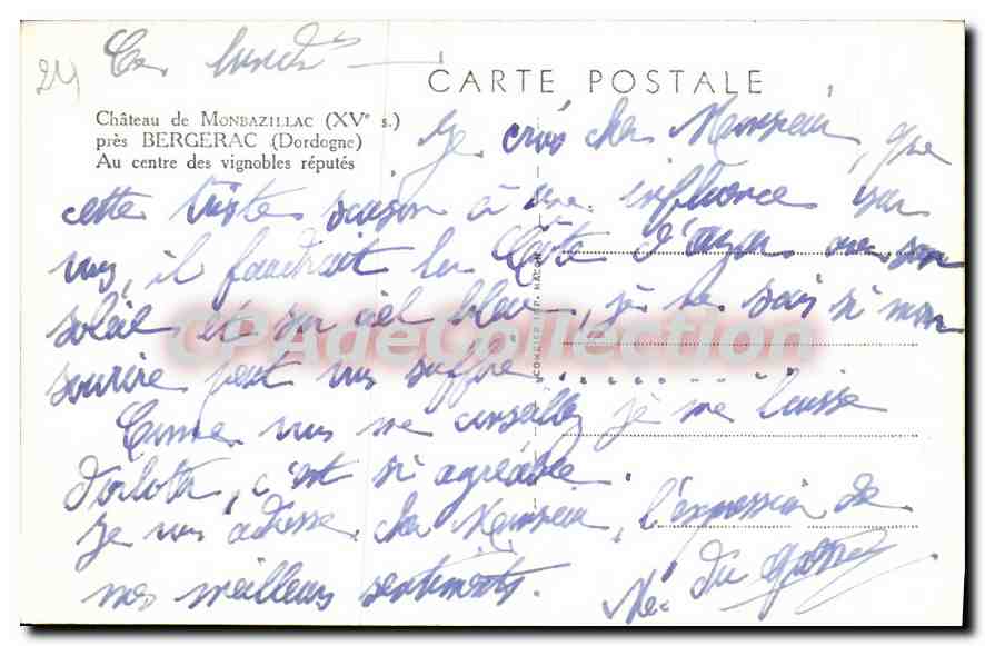 CPA Chateau De Monbazillac Pres Bergerac Au Centre es Vignobles Reputes — Rückseite