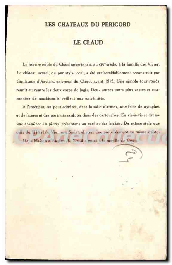 CPA Les Chateaux Du Perigord Fenelon — Rückseite