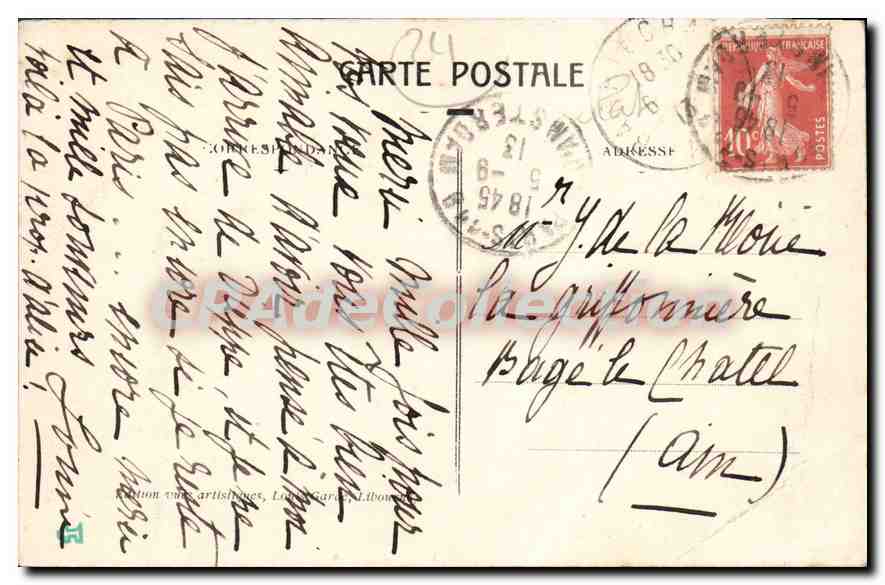 Schloss FOURNIL und sein wundervoller See — zwischen Montpon und Mussidan — Vintage Postcard/Antike Ansichtskarte n°457 — Rückseite