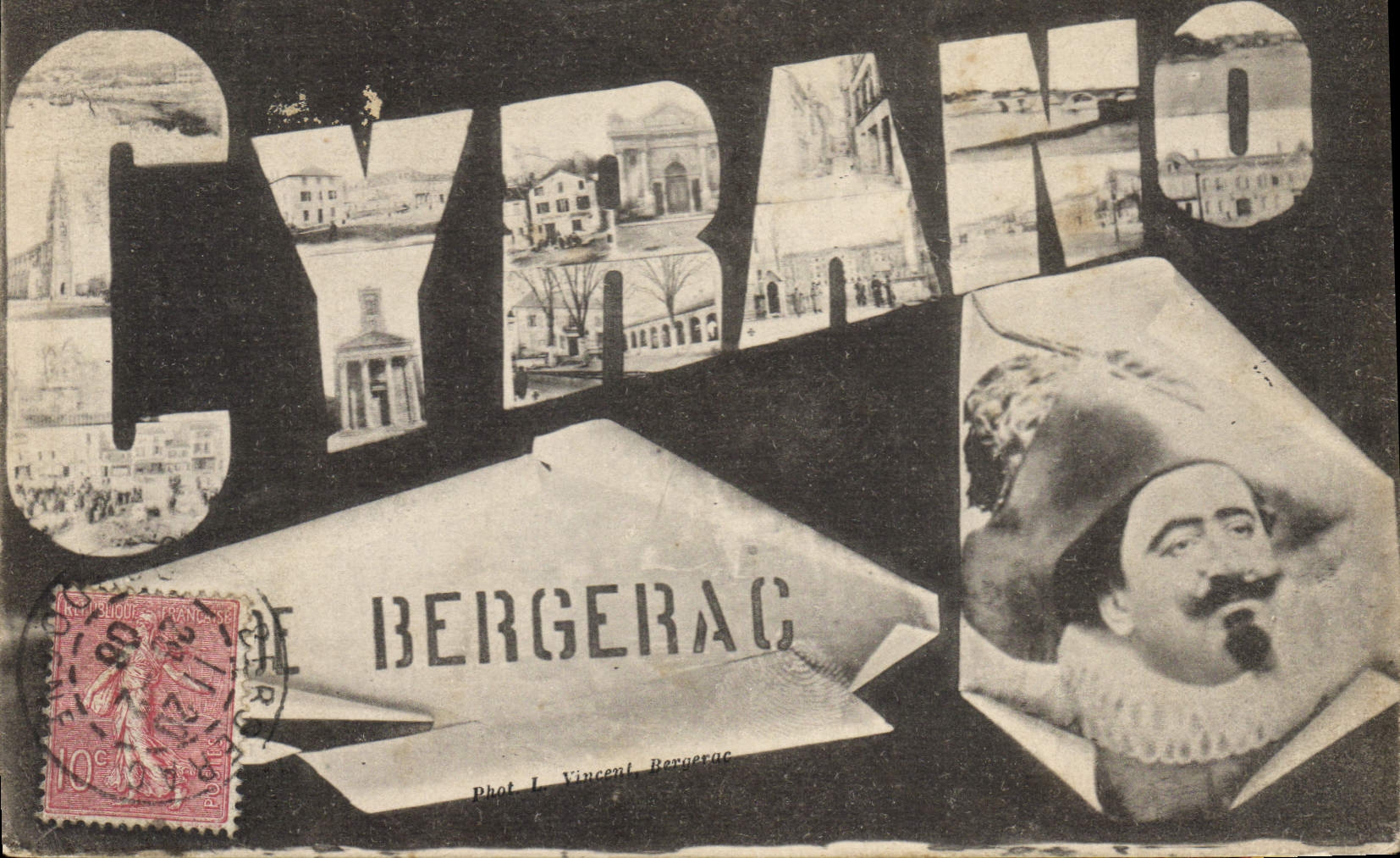 Bergerac — Panoramablick mit Porträt — Fot. L. Vincent, Bergerac