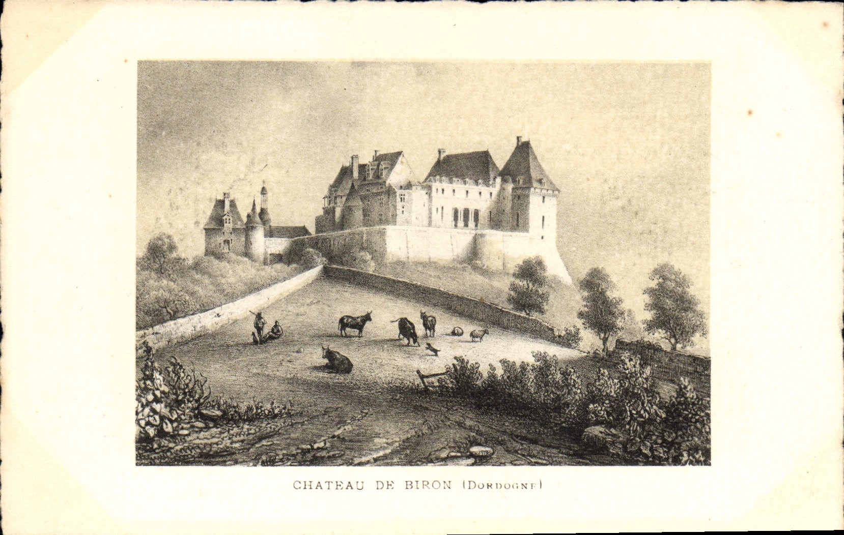 Château de Biron (Dordogne) — vue gravée — Édition Artistique 'SUPRA' Paris