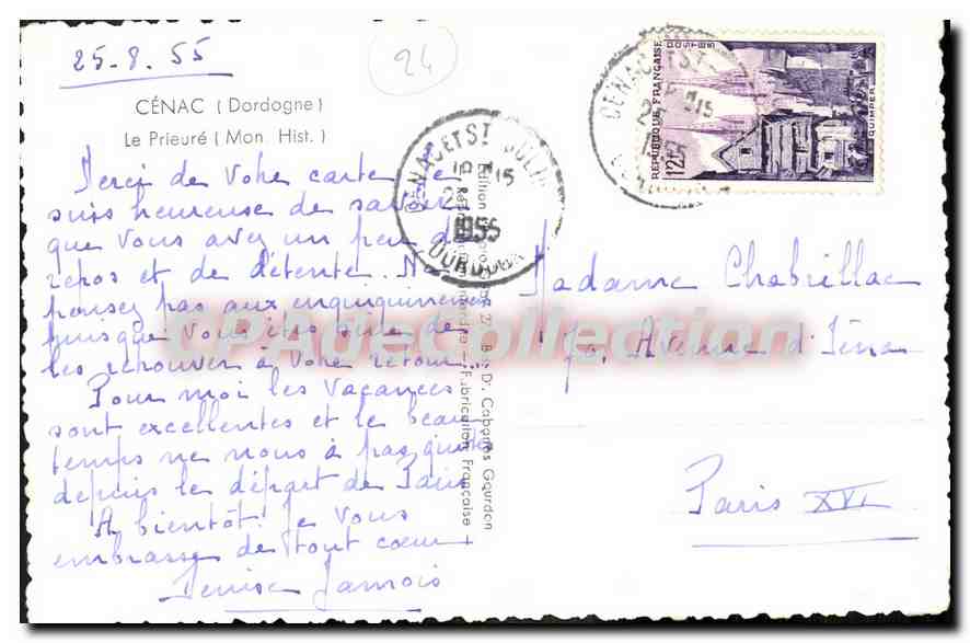 CPSM Cenac Le Prieure — Rückseite