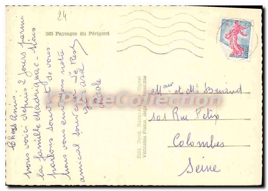 Paysages du Périgord — Souvenir du Périgord — Édit. René Ruzac (Digne) — Verso