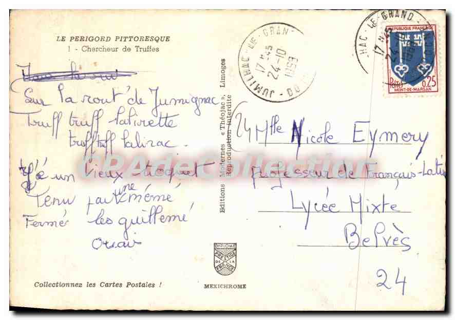 CPSM Le Perigord Pittoresque Chercheur De Truffes — Verso