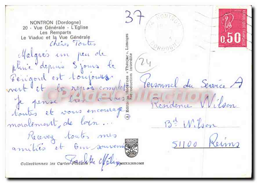CPSM Montron Vue Generale L'Eglise Les Remparts — Verso