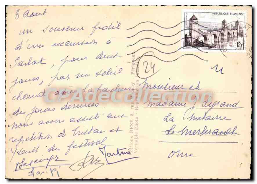 Sarlat. Straße Magnanat — Ansicht einer gepflasterten Straße mit Steinhaus und Kutsche — Prone-Ausgabe Nr. 834 — Rückseite