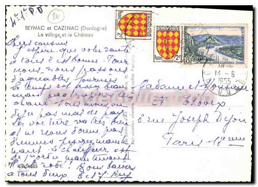 CPSM Beynac Et Cazenac Le Villlage Et Le Chateau — Verso