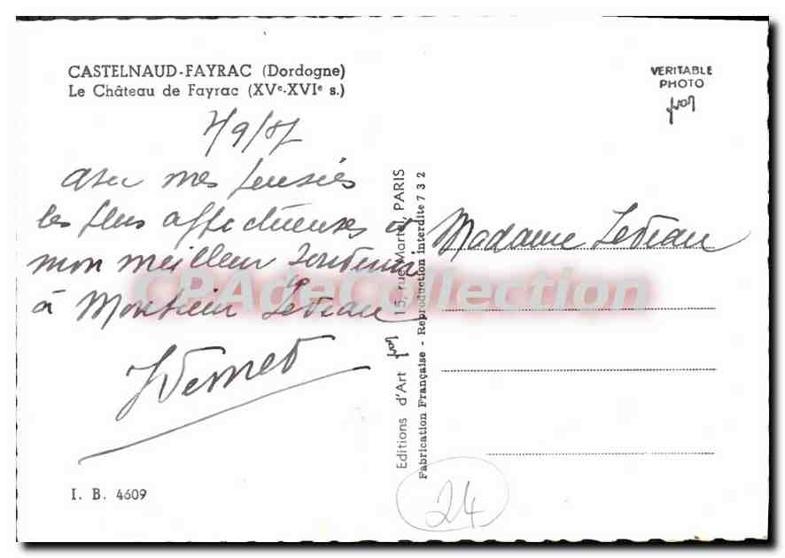 CPSM Castelnaud Fayrac Le Chateau De Fayrac — Verso