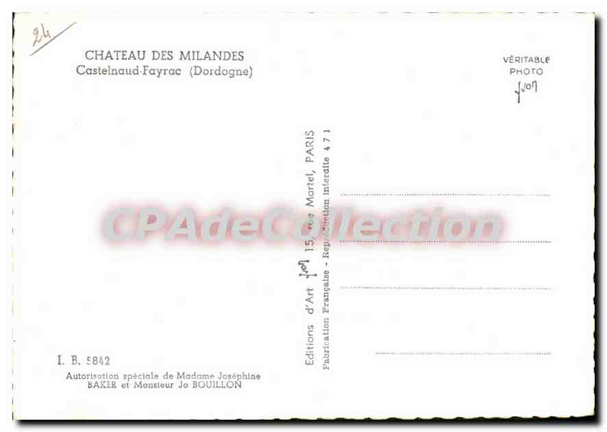 CPSM Chateau Des Milandes Castelnaud Fayrac — Verso