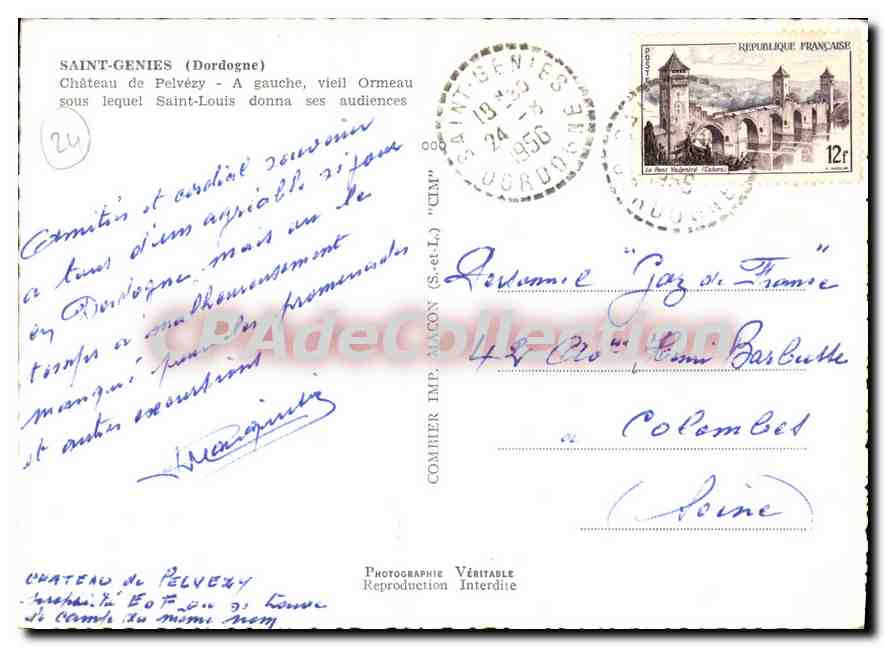 CPSM Saint Genis Chateau De Pelvezy A Gauche — Verso