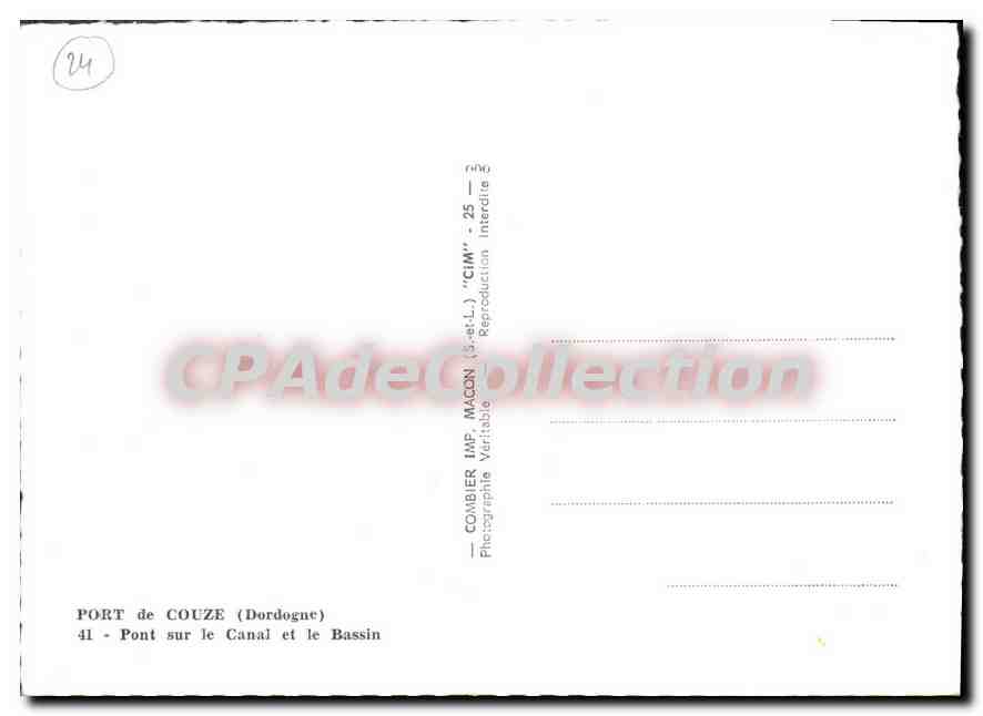 CPSM Couze Pont Sur Le Canal Et Le Bassin — Verso