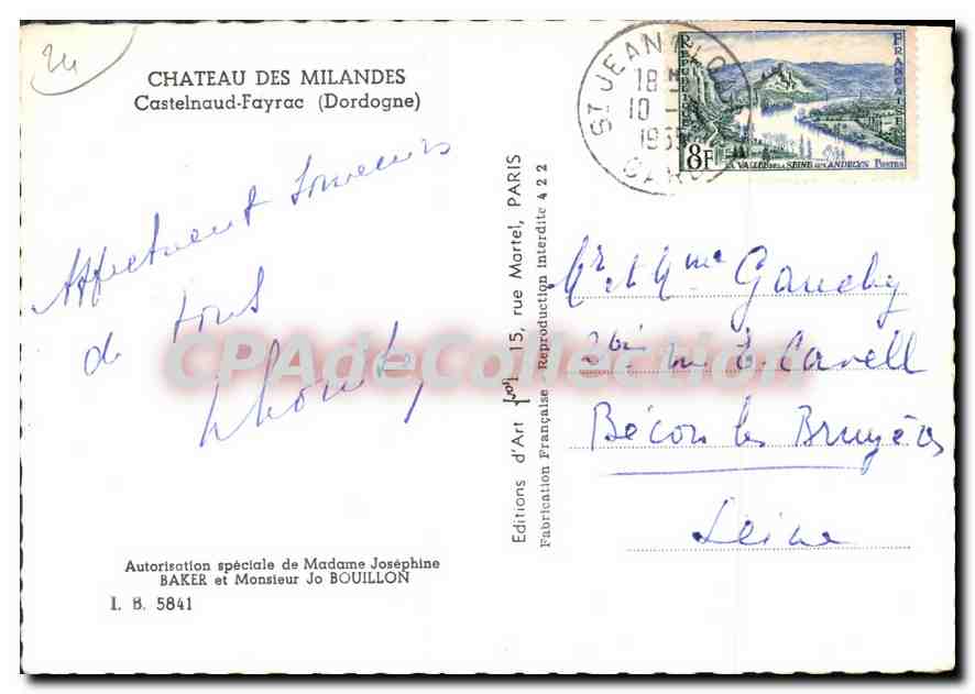 CPSM Chateau Des Milandes Castelnaud Fayrac — Verso