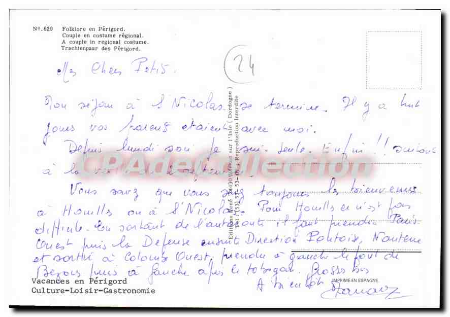 CPSM Folkiore En Perigord Couple En Costume Regional — Verso