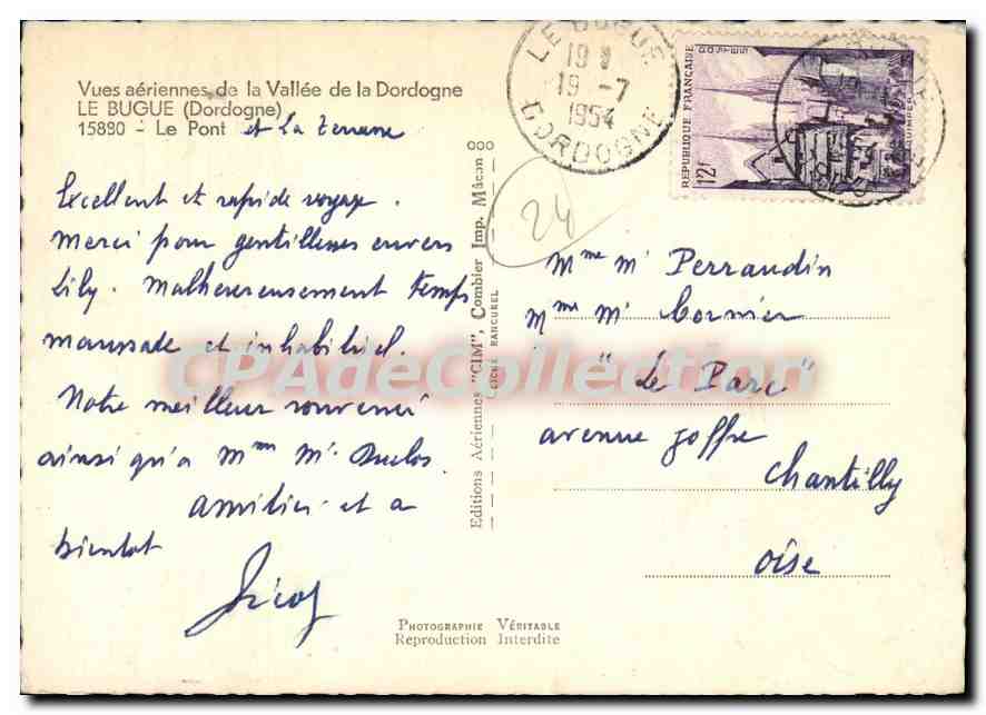 CPSM Le Bugue Le Pont Vues Aeriennes De La Vallee De La Dordogne — Verso