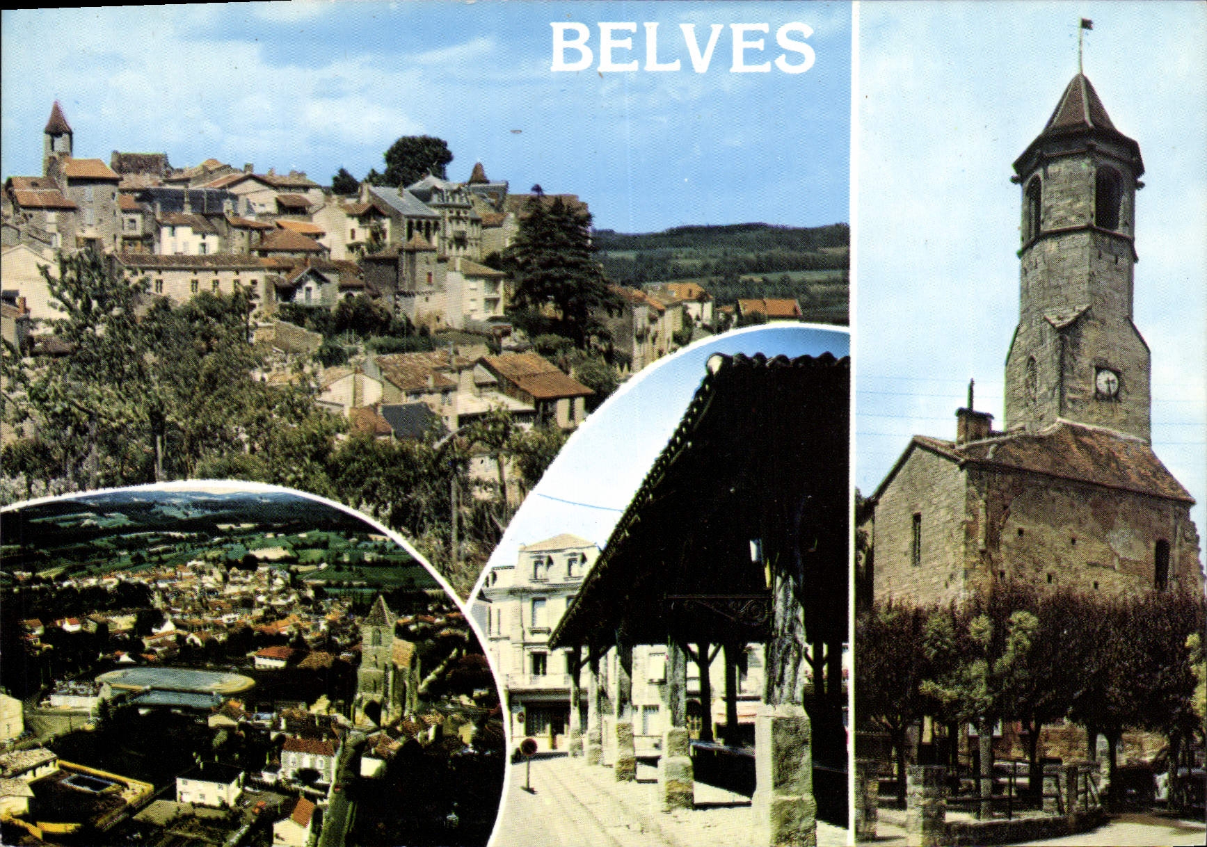 Belvès — Luftbild, Place des Halles, Kirchturm des Konvents — Verlag Pierre AUD & Cie, Nr. 24