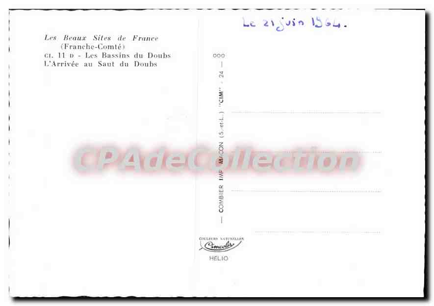 Les Bassins du Doubs — L'Arrivée au Saut du Doubs — CIM (S.-et-L.) — Verso