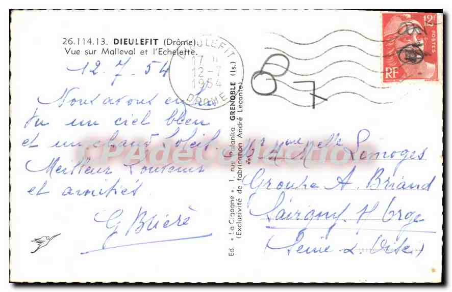 CPA Dieulefit Vue Sur Malleval Et I'Echelette — Rückseite