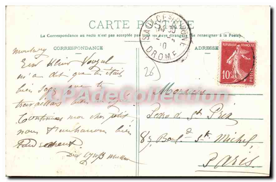 Saulce-sur-Rhône — Castle of La Tour de Veyre — P.C. St. Lombard, received - post office. — Back