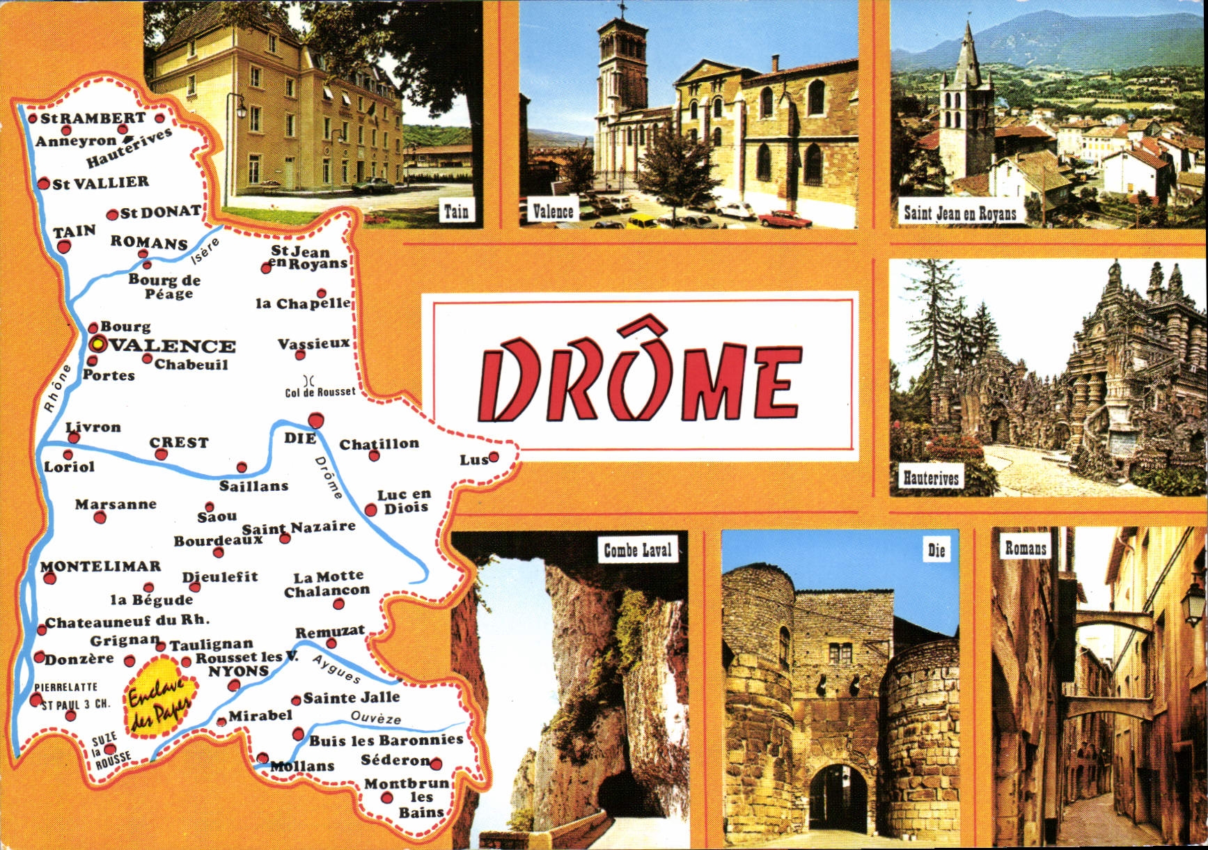 Drôme — Carte postale touristique avec carte et photos de lieux — Édition Cellard