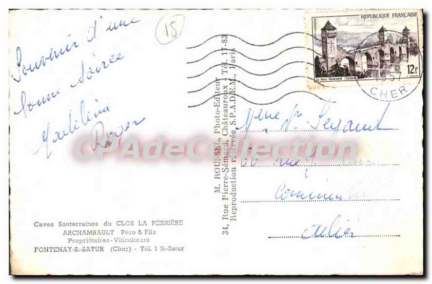 CPA Fontenay St Satur Archambault Pere File — Rückseite