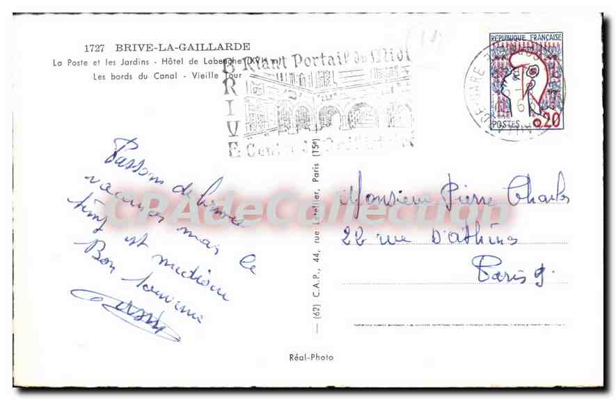 CPA Brive La Gaillarde La Poste Et Les Hotel De Laberche — Rückseite