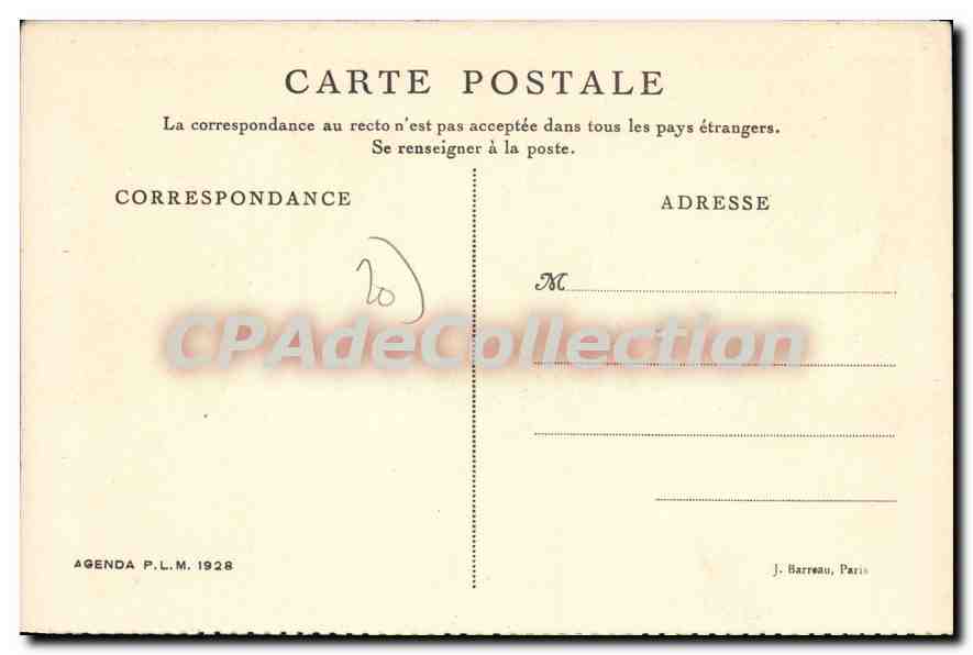 Corse — Evisa — vue du village avec église et montagnes — Agenda P.L.M. 1928 — Rückseite